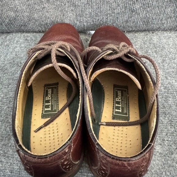 LL Bean Mens Brown Leather Saddle Shoes Brogue Oxfords Vibram Sole 8.5